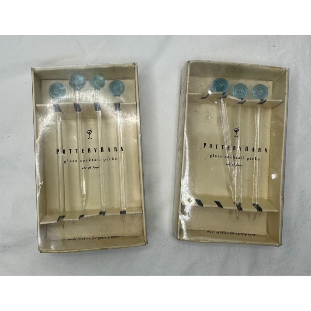 Pottery Barn Glass Cocktail Picks Blue Ball Vintage set of 7